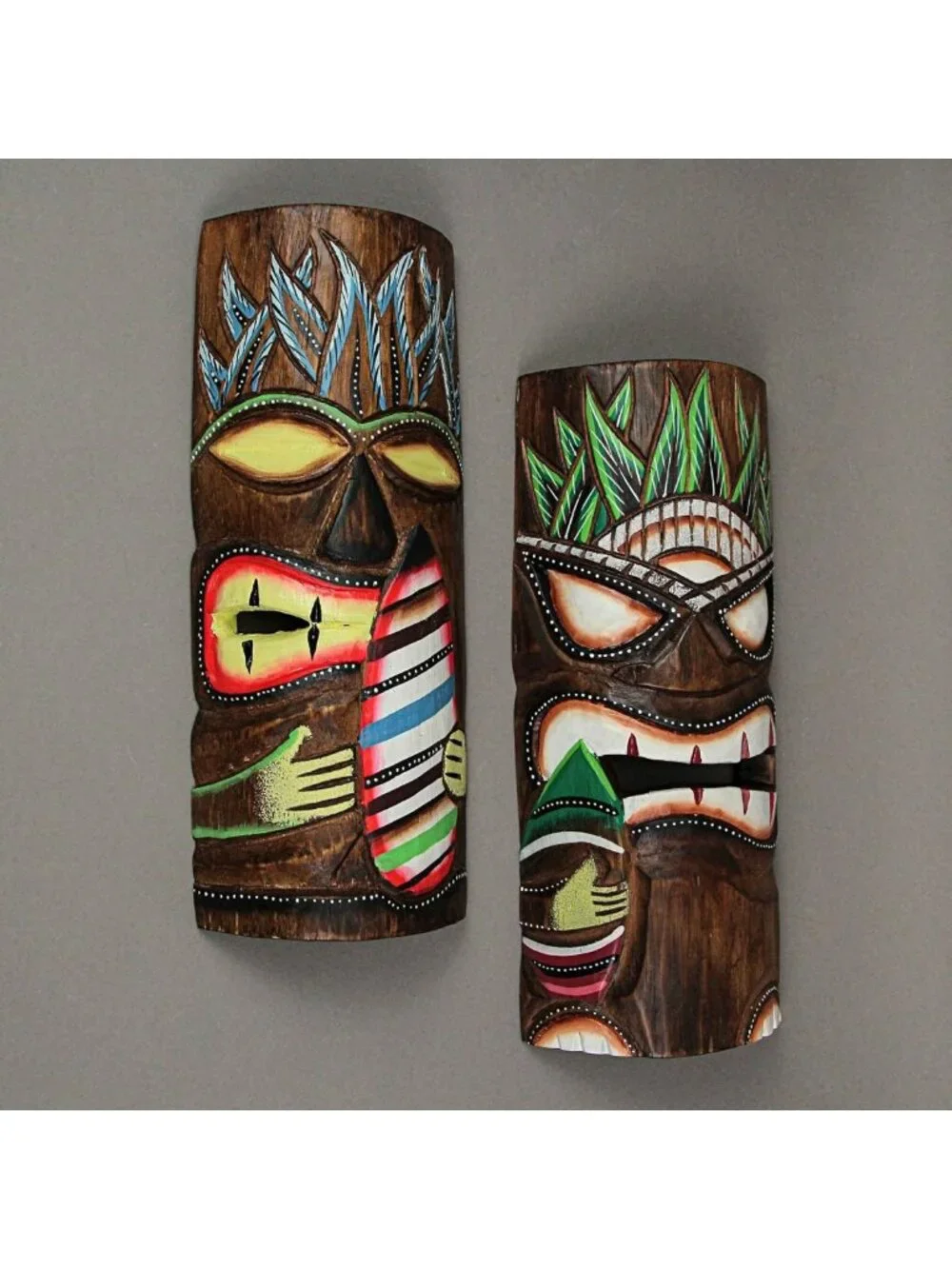 Set of 2 Surfer Tiki Mask Wall Sculptures | 12